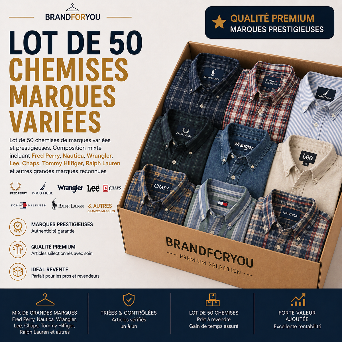 BALLOT REVENDEUR: x50 Chemises mix marques